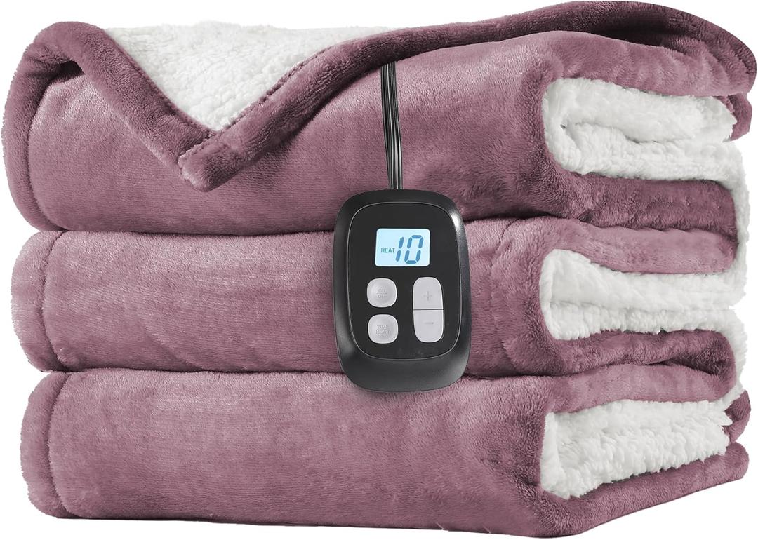 Electric Heated Blanket Twin Size - 62"x84", Soft Flannel Heating Blanket, 10 Heating Levels, 1-12 H Auto Shut Off, Breathable Warm and Washable for Bed, Purple