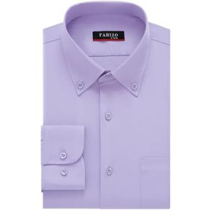 FAHIZO Men's Dress Shirt Regular Fit Soild Casual Business Formal Long Sleeve Button Down Shirts with Pocket (X-Large, Lavender)