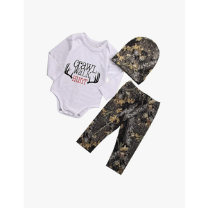 Newborn Baby Boy Clothes Long Sleeve Romper Onesie Camo Pants with Hat Infant Outfit 12 Month Old