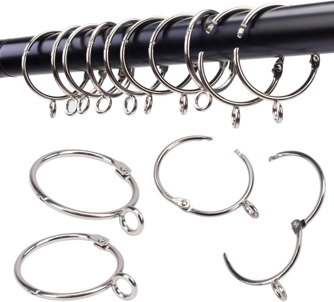Openable Curtain Rings with Eyelet,24PCS Curtain Rings,Drapes Rings 1 in Interior Diameter,Hinge Snap-Joint Design, Fits Curtain Rods Up to 6/8 in Inches Silver TXZWJZ
