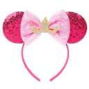 Mouse Ears Headband Bow Glitter Princess Costume Hair Accessories for Women Trip Party Supplies Pink