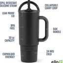 Ello Port 30oz Tumbler with Carry Loop & Integrated Handle | Vacuum Insulated Stainless Steel Reusable Water Bottle Travel Mug | Leak Proof Lid | Flexible Straw | BPA-Free | Dishwasher Safe | Black