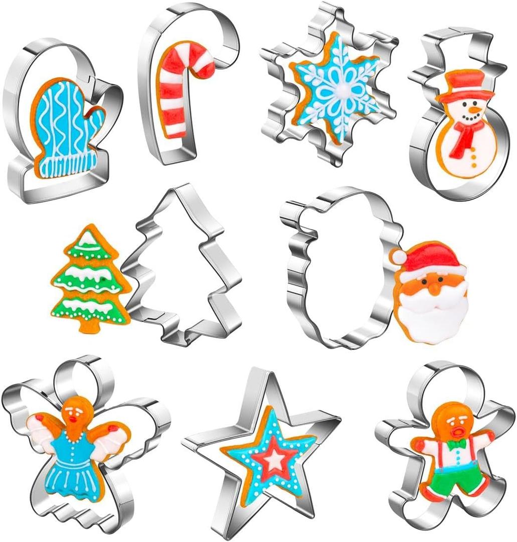Christmas Cookie Cutters Set of 9 Pieces, Wmtidene Cookie Cutters Shapes for Winter Holiday, Metal includes Christmas Tree,Snowflake,Gingerbread Men,Angel,Star,Mitten,Candy Cane,Snowman