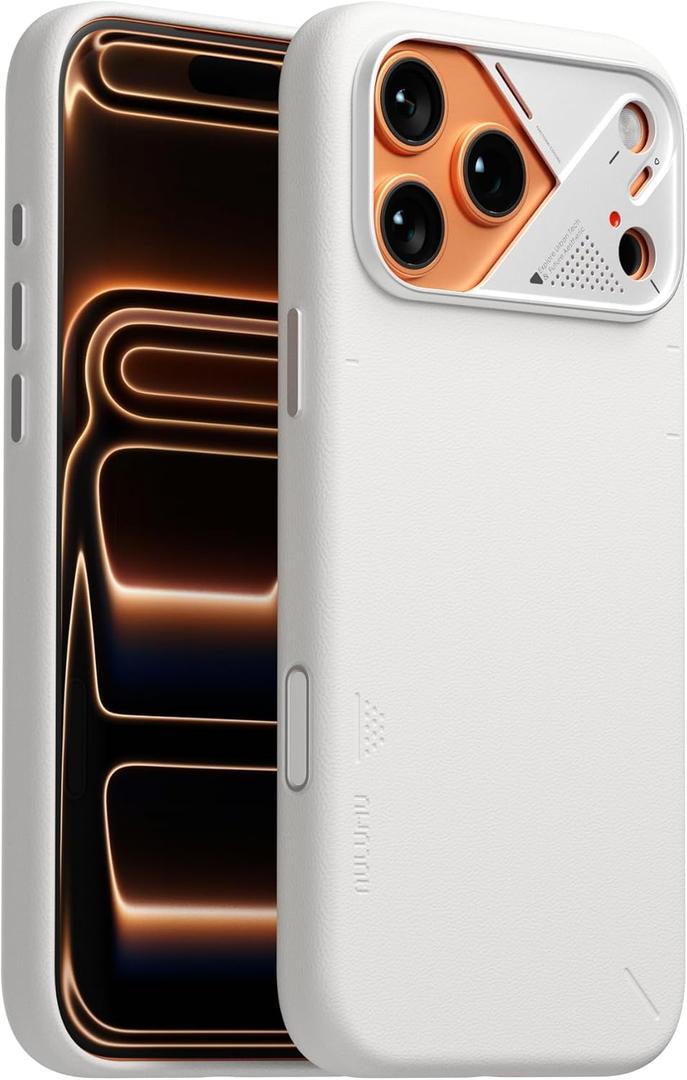 Aulumu A17 Vegan Leather CoolHyper iPhone 17 Pro Max Case | Camera Control | with Cooling Fins | Luxury Comfort | Compatible with MagSafe | Complete Wrap-Around - White