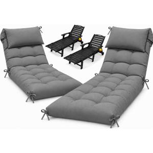 2 Pack 76 x 22 x 4.7" Waterproof Chaise Lounge Chair Cushion Outdoor Gray