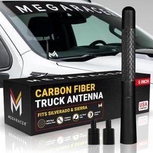 Anodized 5" Short Black Carbon Fiber Truck Antenna for Chevy Silverado & GMC Sierra 1500 2500 (1999-2026) Billet Aluminum, UV & Chip-Resistant, Car Wash Safe, Small Stubby Replacement Accessories