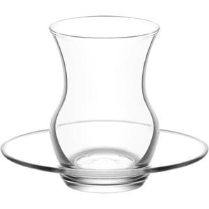 LAV Ayda Turkish Teacup Set of 6 | Tea Glasses and Saucers | Elegant Design for Serving Turkish Tea | Ideal for Home, Cultural Gatherings, and Turkish Tea Parties | Recyclable Glass | 4.5 oz