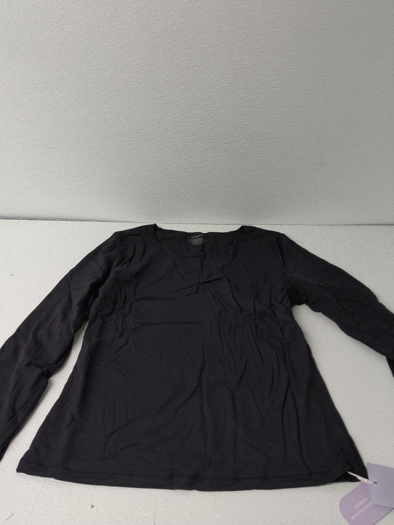 MANGOPOP Womens Tops Long Sleeve Crew Neck t Shirts Double Lined Slim Fitted Lined Tight Basic Tee Shirt Black XL
