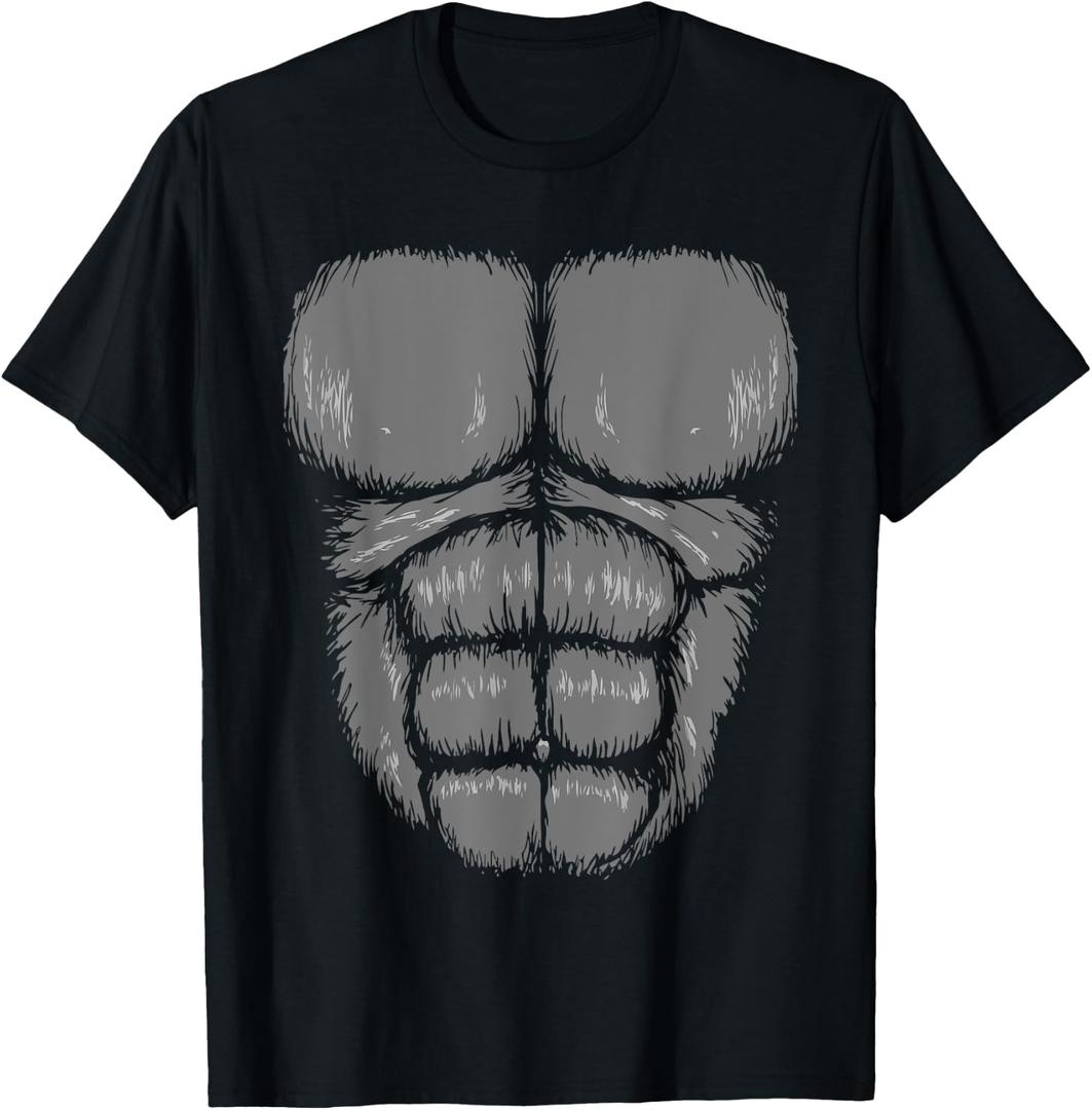 Halloween Funny Gorilla Monkey Belly Chest Costume T-Shirt (Black, M)