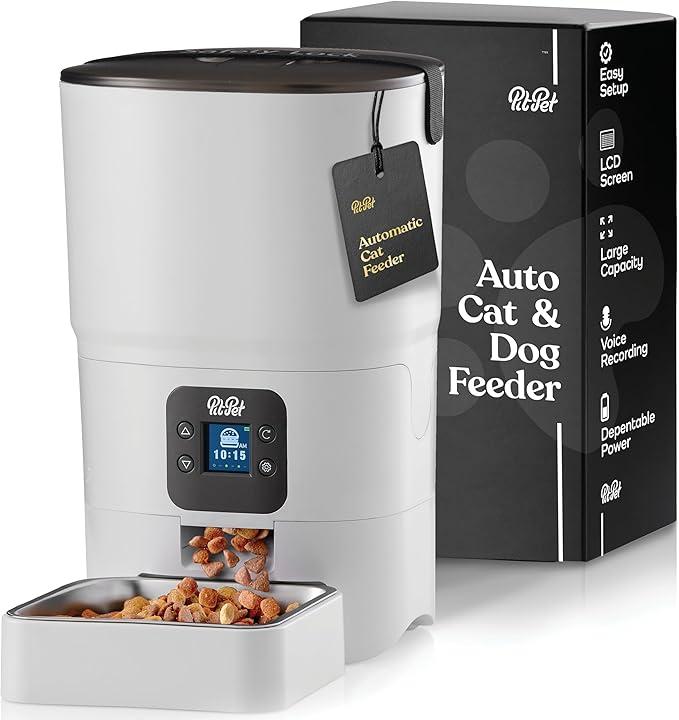 Smart Automatic Cat Feeder - 6-L Reliable Automatic Cat Food Dispenser with Display LCD Screen for Easy Set Up - (White)