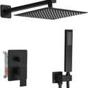 Matte Black Shower System 12 Inches Bathroom Luxury Rain Shower Head with Handheld Combo Set Wall Mounted High Pressure Rainfall Shower Head System Shower Faucet with Valve and Trim Kit
