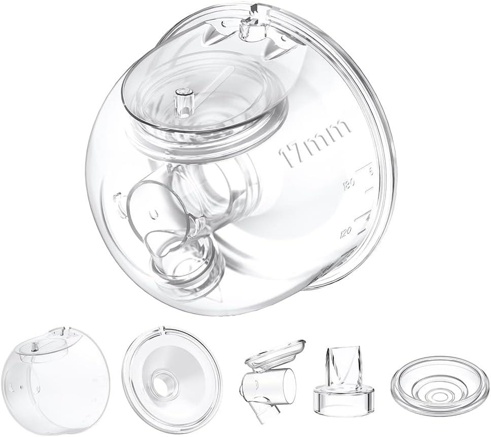 One Full Set Milk Collector Cup 17mm Only Compatible with Momcozy S12 Pro/S9 Pro Breast Pump NOT for S9/S12, S12 Pro/S9 Pro Wearable Breast Pump Replacement Parts with 17mm Flange