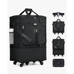 MILADA Expandable Luggage Bags for Travel Foldable Suitcase with Wheels Collapsible Rolling Travel Duffle Bag Lightweight Large Suitcases without Telescoping Handle, Black