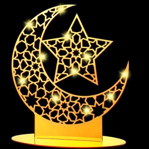 Frienda 9 Inch Eid Decorations for Home Acrylic Eid Mubarak Sign Centerpiece Al Adha Decorations Crafts Islamic Moon Decoration Moon Table Sign Gift for Muslims Bedroom Decor