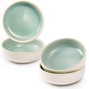 NUTRIUPS 4 Pack Soy Sauce Dish 2oz Ceramic Dipping Bowls 3.65inch Dipping Sauce Bowl Small Bowls for Side Dishes(Jade Green)