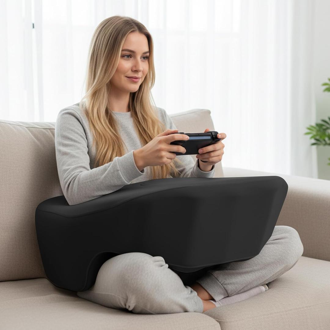 Reading Pillow, Lap Desk Pillow for Adult, Gaming Pillow for Arm Support with Cup Holder, Memory Foam Bed Desk for Working, Playing Game or Siting in Bed, Floor, Sofa (Black)