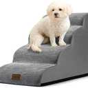 COZY KISS Dog Stairs for Small Dogs 19.7" H, Curved Dog Step for Puppy, Older or Cat, Medium Pet Ramp for Sofa, Couch or Bed, Ladder with High Density Foam, 4 Step, 15.7x28.3x19.7 inch, Grey