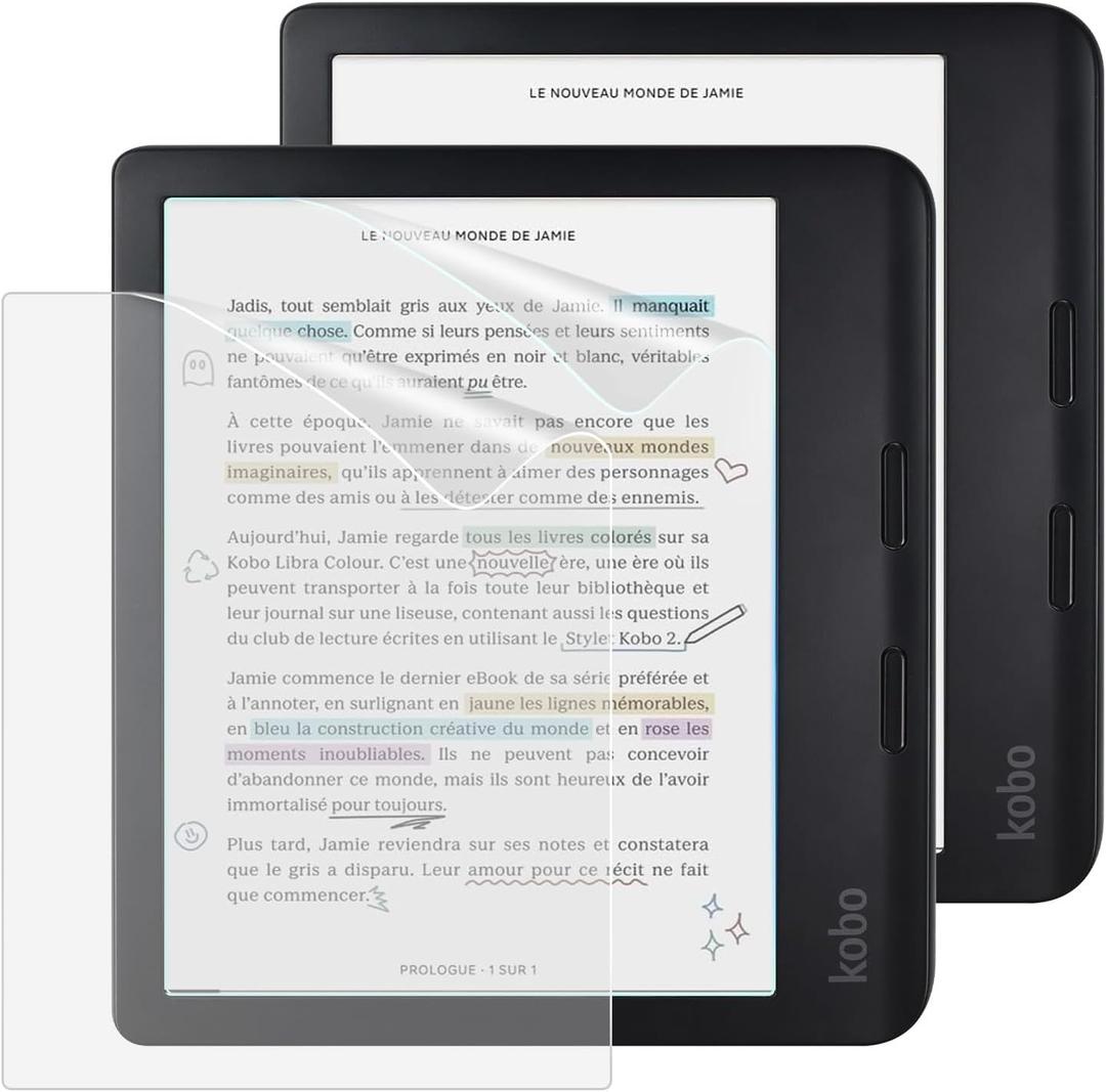 Matte Screen Protector for Kobo Libra Colour (2024) / Kobo Libra 2 (2021) eReader - Premium Anti-Glare & Fingerprint Resistant PET Film, 3-Pack