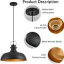 Black Farmhouse Pendant Lights 16 Inch Matte Pendant Lighting for Kitchen Island Industrial Adjustable Height Vintage Dome Hanging Light Fixtures for Barn, Dining Room 2 Packs, Large 2 Packs