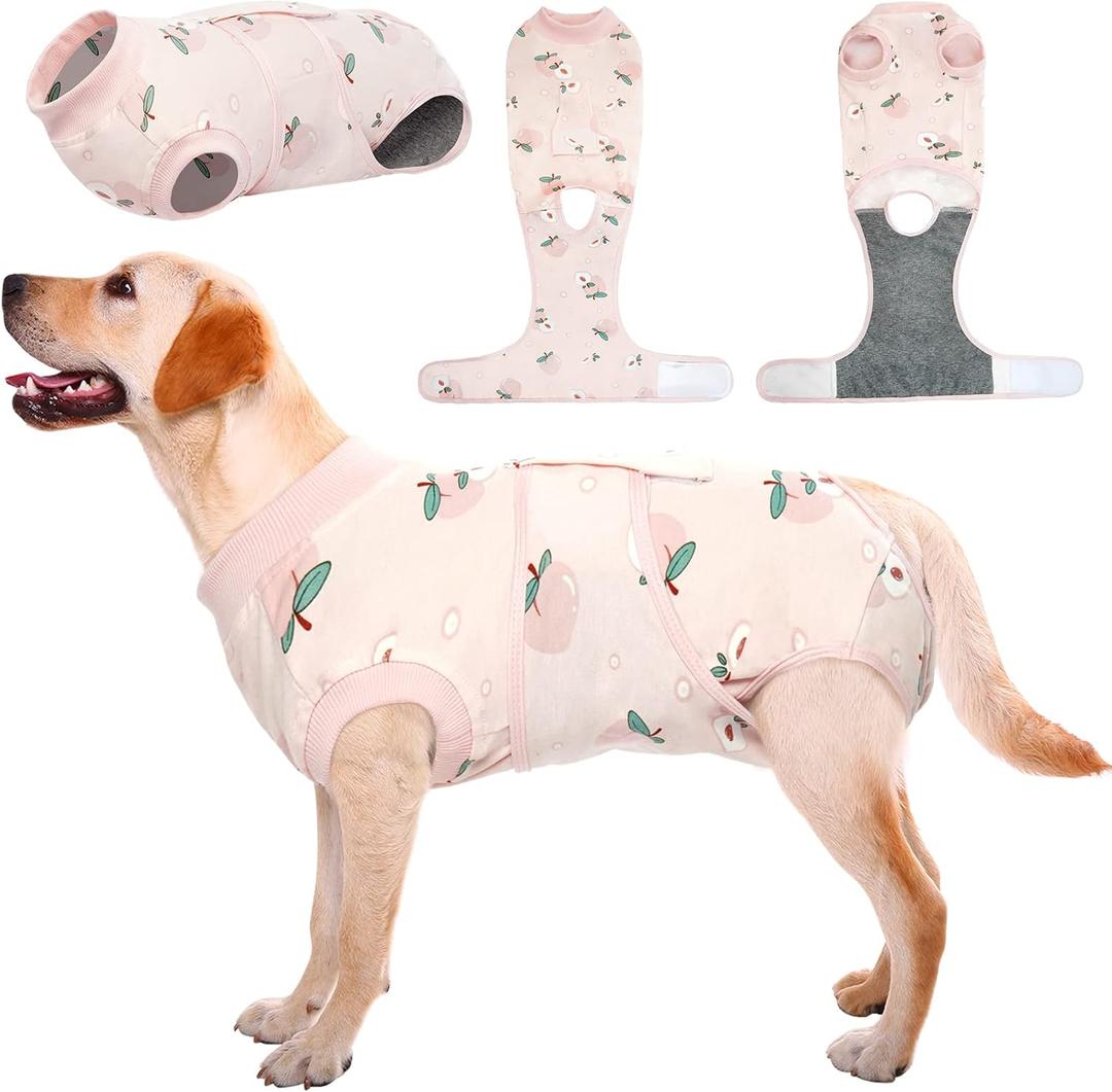 Kuoser Recovery Suit for Dogs Cats After Surgery, Professional Pet Recovery Shirt Dog Abdominal Wounds Bandages, Substitute E-Collar & Cone,Prevent Licking Dog Onesies Pet Surgery Recovery Suit (XL (Back:20.1-24.8'', Weight:42-75 LB), Light Pink)