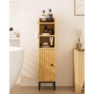 Bathroom Storage Cabinet, Small Corner Floor Hutch with Door and Shelves, Narrow Toilet Paper Cabinet, Bathroom Organizer with Adjustable Shelf, for Toile, Small Spaces (Oak-33.2"h)
