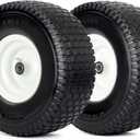 15x6.00-6 Flat Free Lawn Mower Tire and Wheel, 15x6-6nhs Riding Mowers Lawn Tire and Wheel with 3/4" Bearing, 3" Centered Hub, 2 Pack