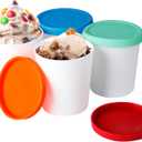 Ice Cream Containers Set (4 Pack - 1 Quart Each) for Homemade, Reusable Storage for Freezer, Leak-Free With Silicone Lids