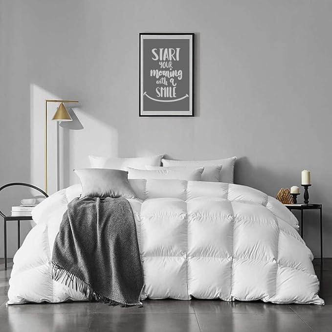 APSMILE Heavyweight Feather Down Comforter Full/Queen Size - Cotton Quilted Thicker Winter Warmest Duvet Insert for Colder Weather/Sleepers (90x90, Ivory White)