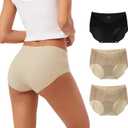 INNERSY Women's Seamless No Show Hipster Panties Invisible Light Underwear 3-Pack (Large, Black/Nude)