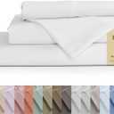 Linen Home 100% Cotton Percale Sheets Full Size, White, Deep Pocket, 4 Pieces Set - 1 Flat, 1 Deep Pocket Fitted Sheet and 2 Pillowcases, Crisp Cool and Strong Bed Linen