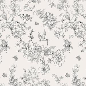 Froluya Black and Cream White Floral Wallpaper Peel and Stick Wallpaper 17.7in×118.1in Vintage Floral Contact Paper Flowers Birds Removable Self Adhesive Decorative Wall Paper for Bathroom Cabinets
