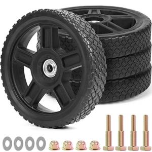 8 Inch Lawn Mower Wheels Kits Universal 8" Push Mower Wheels with 1/2" Bearing, Bolts & Nuts, Plastic Replacement Tires for Most Standard Garden Tiller, Pressure Washer, Handtruck, 4 Pack