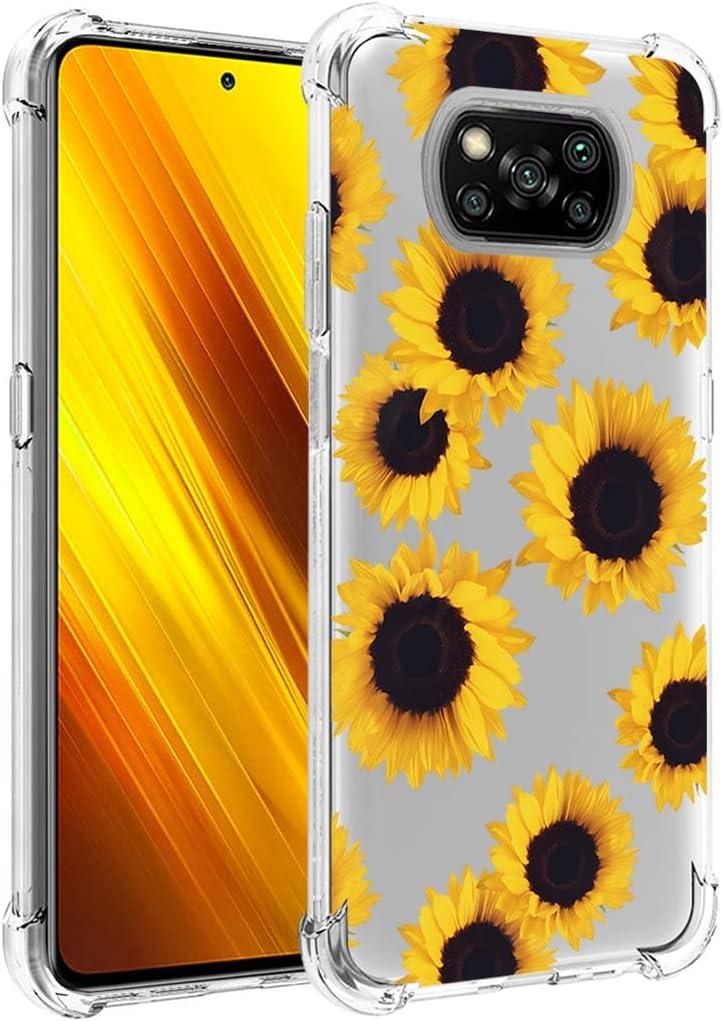 Case for Poco X3 NFC/Poco X3 Pro/Poco X3 Cute Case, Clear Flexible Bumper TPU Soft Rubber Silicone Cover Phone Case for Xiaomi Poco X3 NFC (Sunflower)