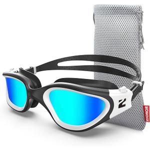 ZIONOR Swim Goggles, G1 SE Swimming Goggles Anti-Fog for Adult Men Women (B6-gold Lens Black White Frame)