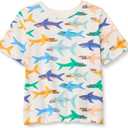 Amazon Essentials Boys Short-Sleeve T-Shirts (Large, Ivory Sharks)