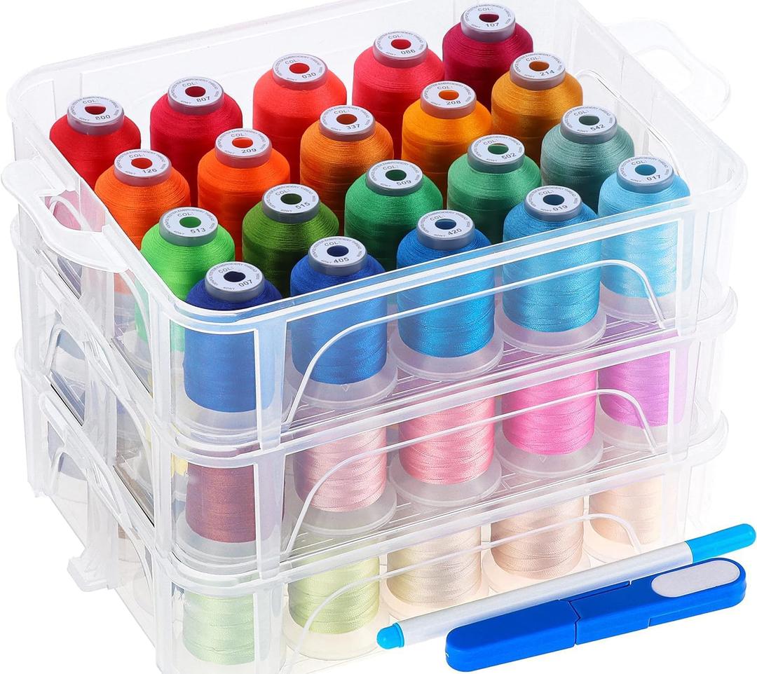 New brothread 60 Colors Compatible with Brother 500m Each Embroidery Machine Thread with Clear Plastic Storage Box for Embroidery Sewing Machine