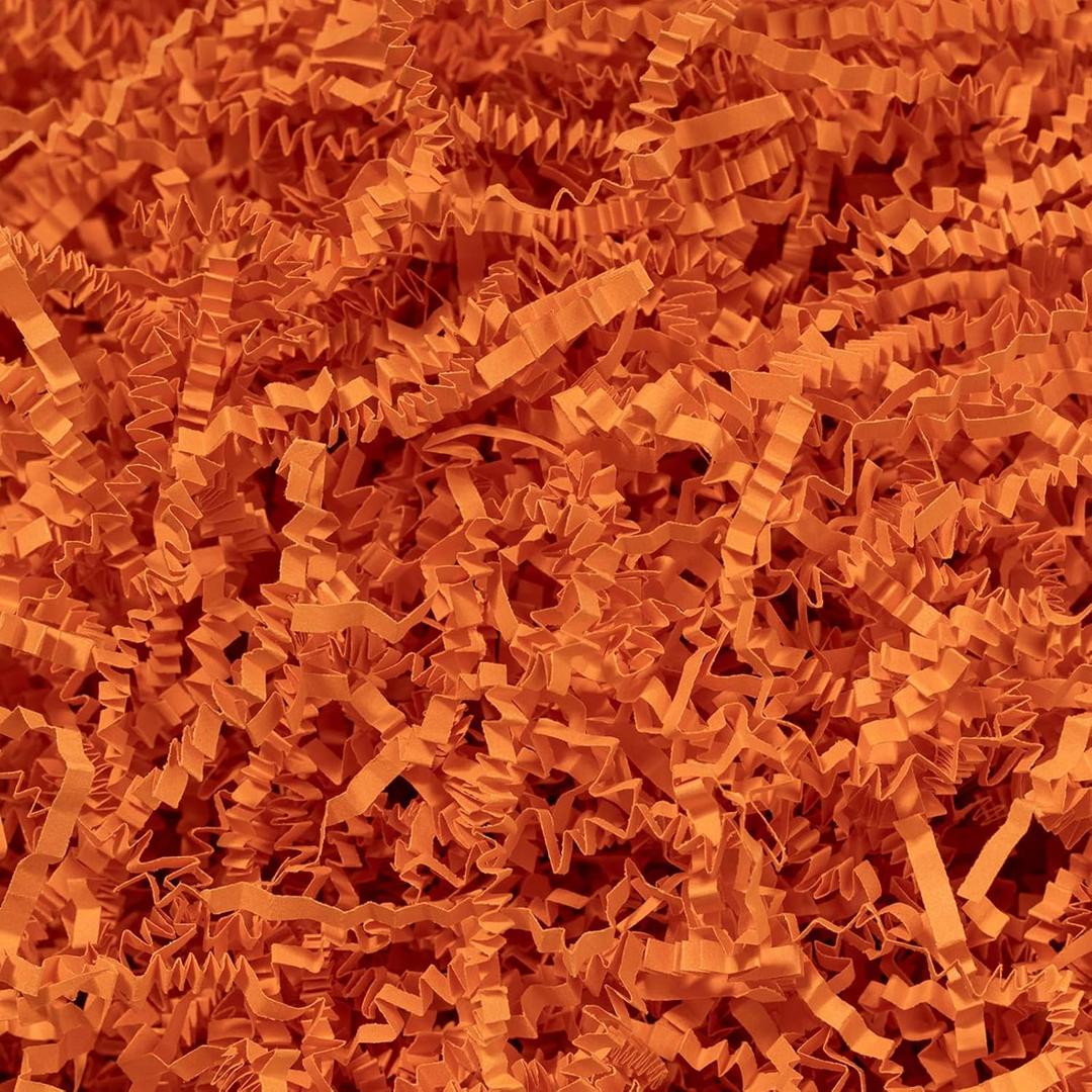 Mefleet 1/2 LB Crinkle Cut Paper Shred Filler 8 oz Orange Crinkle Shredded Paper for Gift Box - Gift Basket Bag Filler - Grass Cushion Stuffing for Halloween, Fall, Easter, Holiday Packaging Wrapping