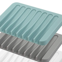 Self Draining Soap Dishes, 3 Pcs Silicone Soap Saver, Waterfall Drainer Soap Holder for Bathroom, Extend Soap Life, Keep Soap Bars Dry Clean & Easy Cleaning (Gray, Teal)