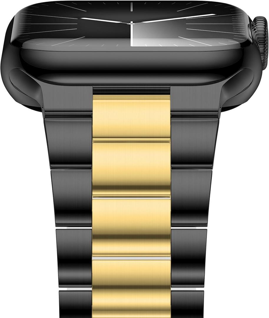 iiteeology Lightweight Stainless Steel Band Designed for Apple Watch Ultra 3 & Ultra 2, Series 1-11, 46mm, 45mm, 44mm, 42mm, Replacement iWatch Bands for Men & Women, Black/Gold