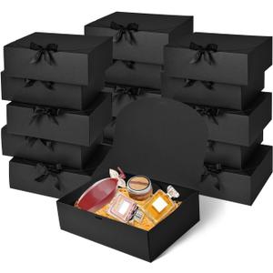 12Pack Black Gift Boxes with Lids, 129.83.1 Inch Groomsmen Proposal Box, Luxury Black Gift Box with Ribbon for Bridesmaid Box, Graduation, Christmas, Wedding, Birthday, Party