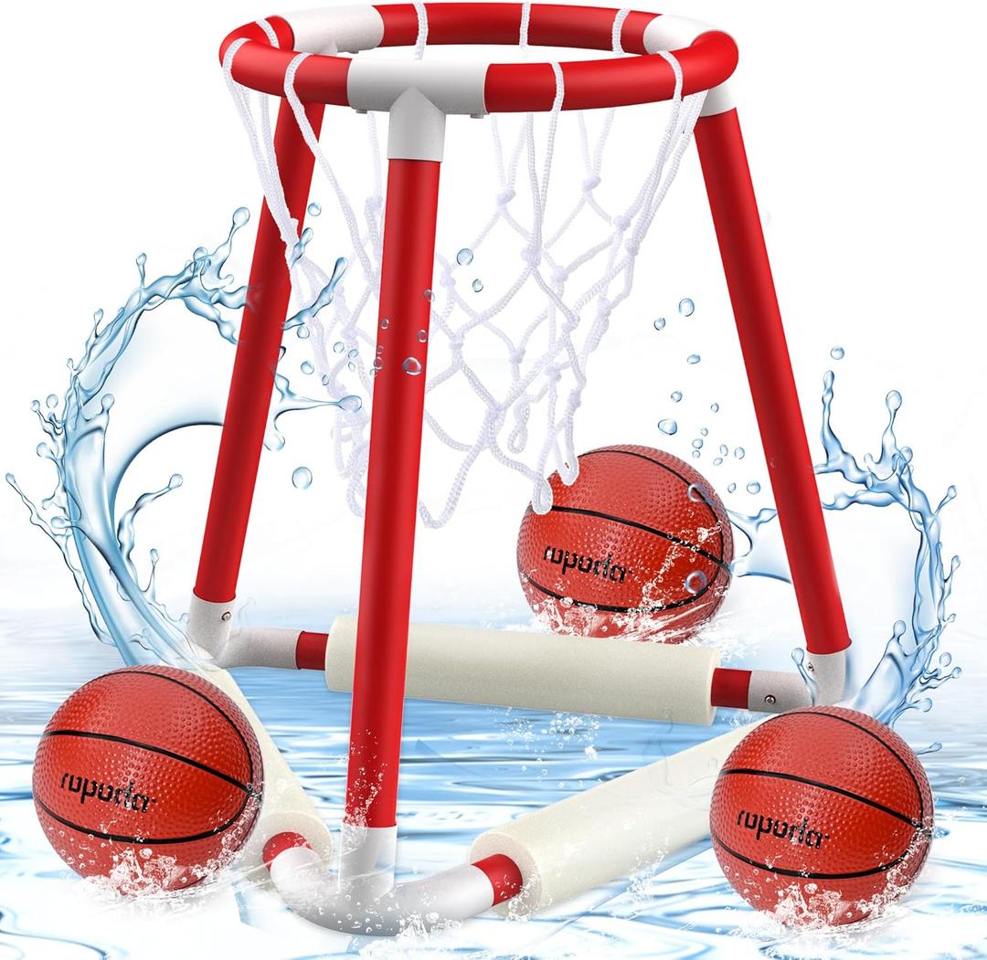 ropoda Pool Basketball Hoop, Floating Basketball Pool Games, Floats Pool Basketball Games, Summer Swimming Pool Floating Game Set with 3 Balls, Pump, Summer Outdoor Pool Games for Kids and Adults