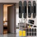6inch Hidden Door Hinge,Concealed Hinges,Hidden Door Hardware kit,Invisible Door Silent 180 Degree Swing Hinge 3-Way Adjustable Butt 6 x 2.5 x 1inch (Black, 6 inches)