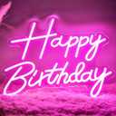 Happy Birthday Neon Sign for Backdrop, LED Happy Birthday Light Up Sign, USB Powered Dimmable Neon Light for Birthday Party Decorations Wall Decor, Pink