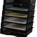 Kekow 6-Pack Plastic Stacking A4 Size Desk Organizer Tray, Stackable Document Letter Tray Holder, Black