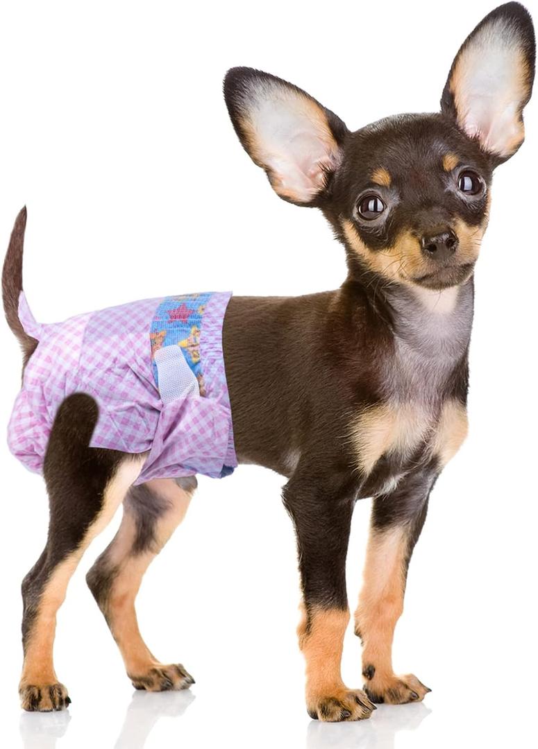 Disposable Female Dog Diapers, Puppy Diapers with Adjustable Elastic Waistline for Female Dog or Cat in Heat, Incontinence, Diaper with Wetness Indicator, XS-10 Count