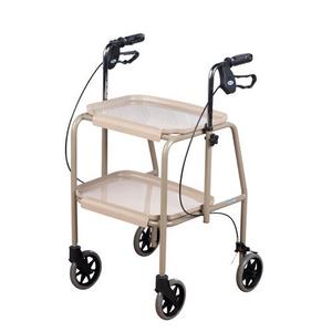 Homecraft Deluxe Walker Trolley, Mobility Aid with Built in Trays for Carrying Personal Items, Sturdy Walking Device with Hand Brakes to Control and Support, Shelves Have High Edges to Keep Objects On
