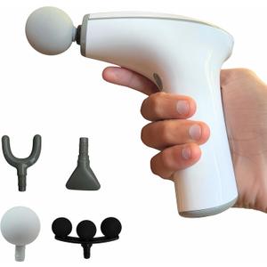 Deep Tissue Massage Gun, Portable Percussion Muscle Massager with Four Interchangeable Heads, Useful for Athletes, Gym, Office (White)