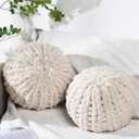 Suzile 2 Pcs Chunky Knit Throw Pillow 13.8 Inch Round Handmade Cushions Cozy Soft Knitted Knot Pillows Circle Pouf Pouf Pumpkin Decorative Pillow for Home Bed Decor(Beige)