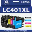 LC401XL Ink Cartridges for Brother Printer Compatible for Brother LC401 401XL Ink cartridges with MFC-J1010DW MFC-J1170DW MFC-J1012DW MFC-J1800DW (5 Pack, 2 Black Cyan Magenta Yellow)