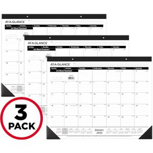 AT-A-GLANCE 2026 Desk Calendar, Desk Pad, Monthly, 21-3/4" x 17", Large, Ruled Blocks, 3 Pack (AZSK240026)